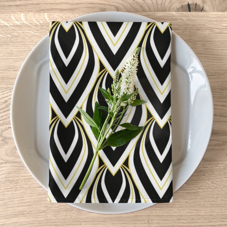 Art Deco Fabric Napkins Art Deco Cloth Napkins Black Cream Etsy