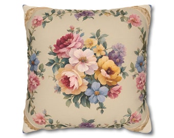 French Country Floral Pillow COVER Shabby Chic Floral Cushion Cover Vintage Inspired Decorative Pillow Country Cottage Toss Pillow