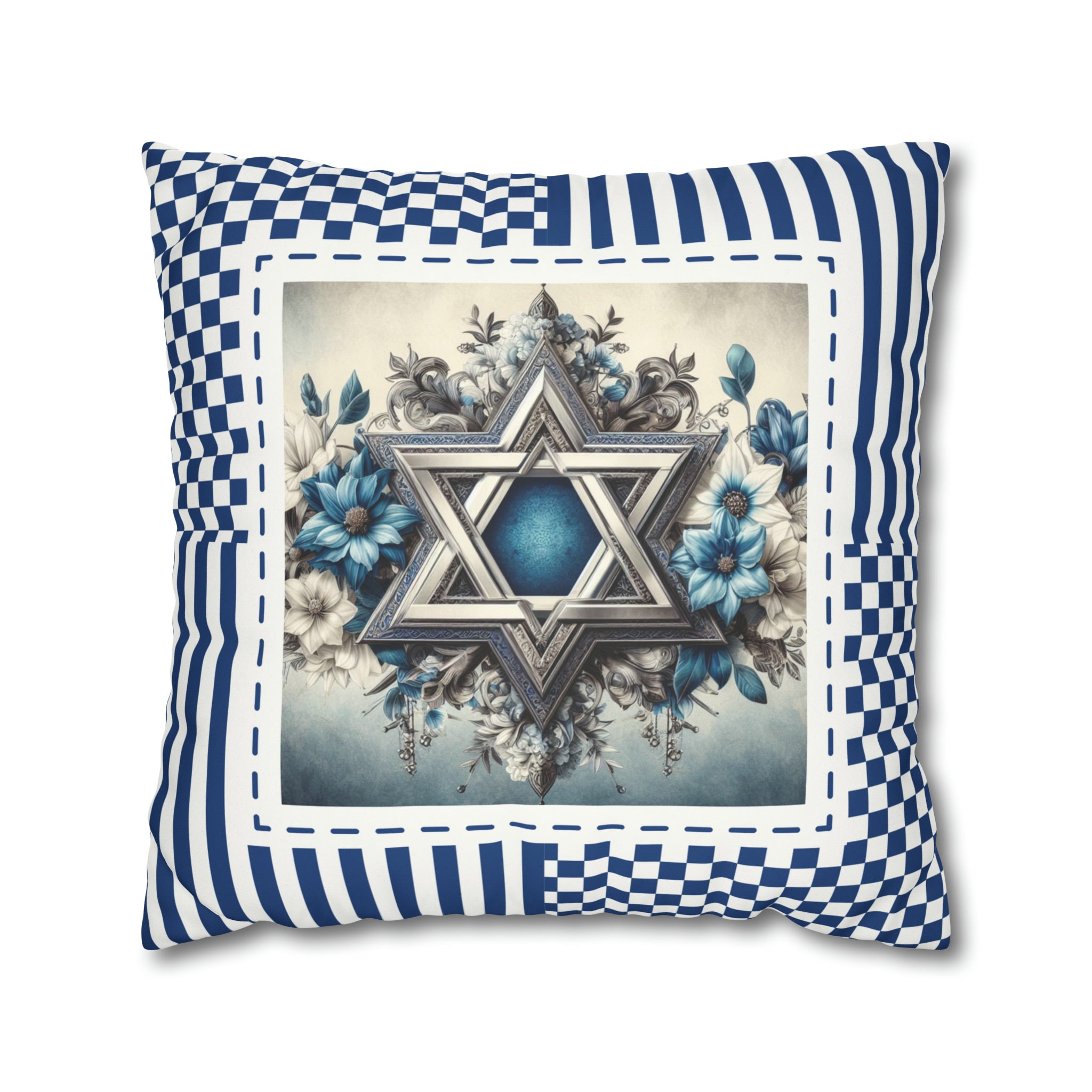 Star of David Jewish Shabbat Shalom Israel vintage Jewish Shabbat Shalom  Star of David Y'all Flag of Israel Throw Pillow, 18x18, Multicolor