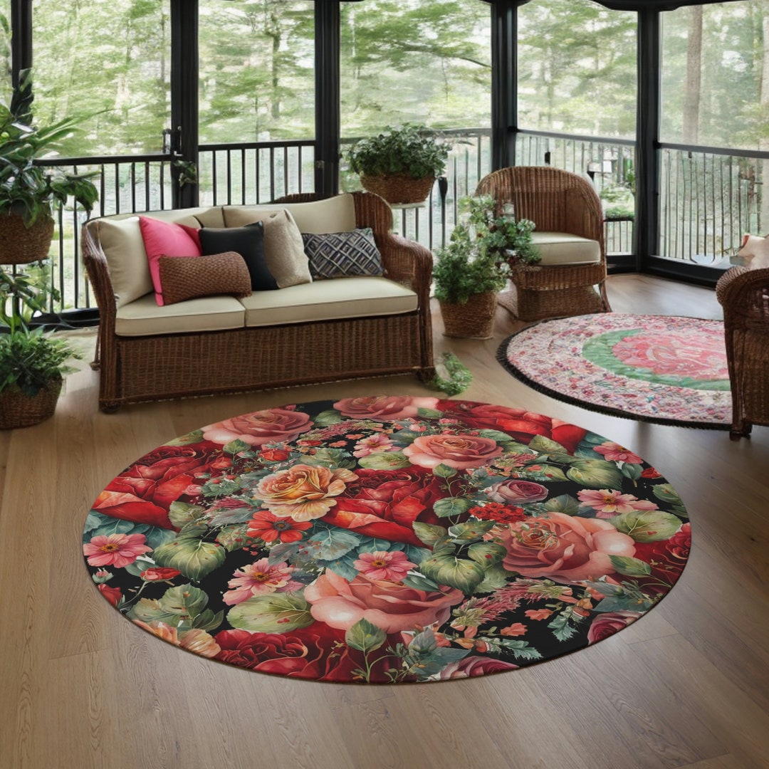 Decorative Round Rug Mat Shabby Chic Rose Rug Accent Rug Etsy