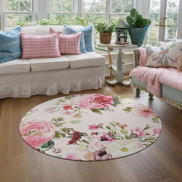 Pink Floral Rug Etsy