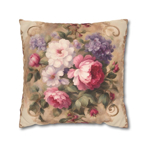 Antique Inspired Soft Rose Pillow Cover Cozy Cottage Baroque Floral Cushion Cover Pillow Shabby Chic Pillowcase Home Gift