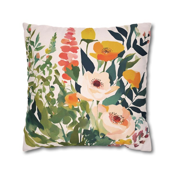 Boho Floral Pillow COVER Green Cream Orange Pink Cushion Cover Retro Bohemian Floral Home Decor Farmhouse Floral Euro Sham Cottagecore