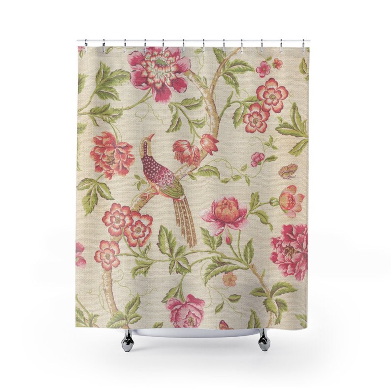 Shabby Chic Floral Shower Curtain Bird Bath Curtain Boho Etsy