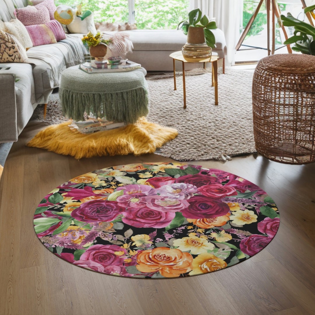 Round Shabby Chic Area Rug/mat Pink and Gold Roses Rug Etsy Australia