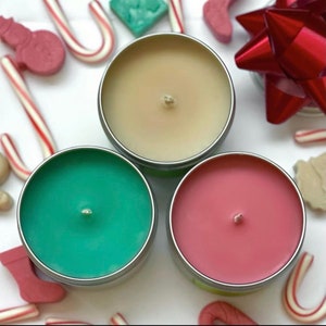 Holiday Soy Wax Candles | 4 oz Sample Set | Gingerbread / Candy Cane / Christmas Tree |