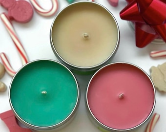 Holiday Soy Wax Candles | 4 oz Sample Set | Gingerbread / Candy Cane / Christmas Tree |