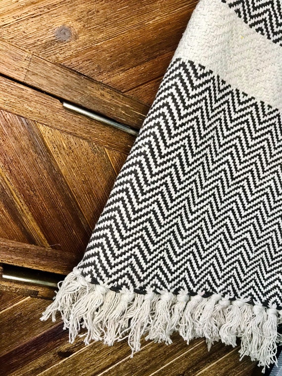 Hand Woven Throw Blanket Brown & White Weave LUXOR Etsy