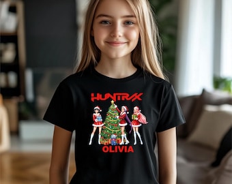 Custom Huntrix Christmas Shirt, Kpop Demon Hunters T-Shirt, Personalized Saja Girls Christmas Shirt, Huntrix Xmas Tee, Christmas Gift
