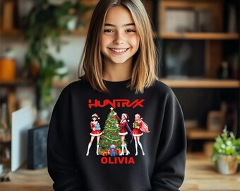 Custom Huntrix Christmas Sweatshirt, Christmas Saja Girls Hoodie, Personalized Xmas Sweatshirt, Christmas Gift,  Demon Hunters Shirt