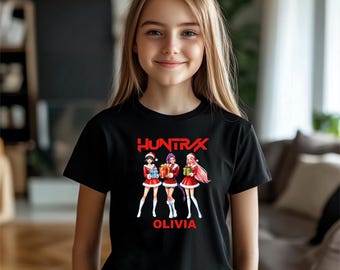 Custom Huntrix Christmas Shirt, Kpop Demon Hunters Tee, Personalized Saja Girls Christmas T-Shirt, Christmas Gift, Huntrix Xmas Shirt
