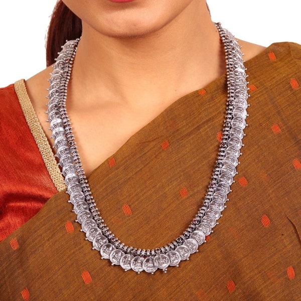 925 sterling silver - Oxidized necklace - Charvi kasu malai/ kasu mala - lakshmi kasu malai - Indian traditional jewelry – wedding jewelry