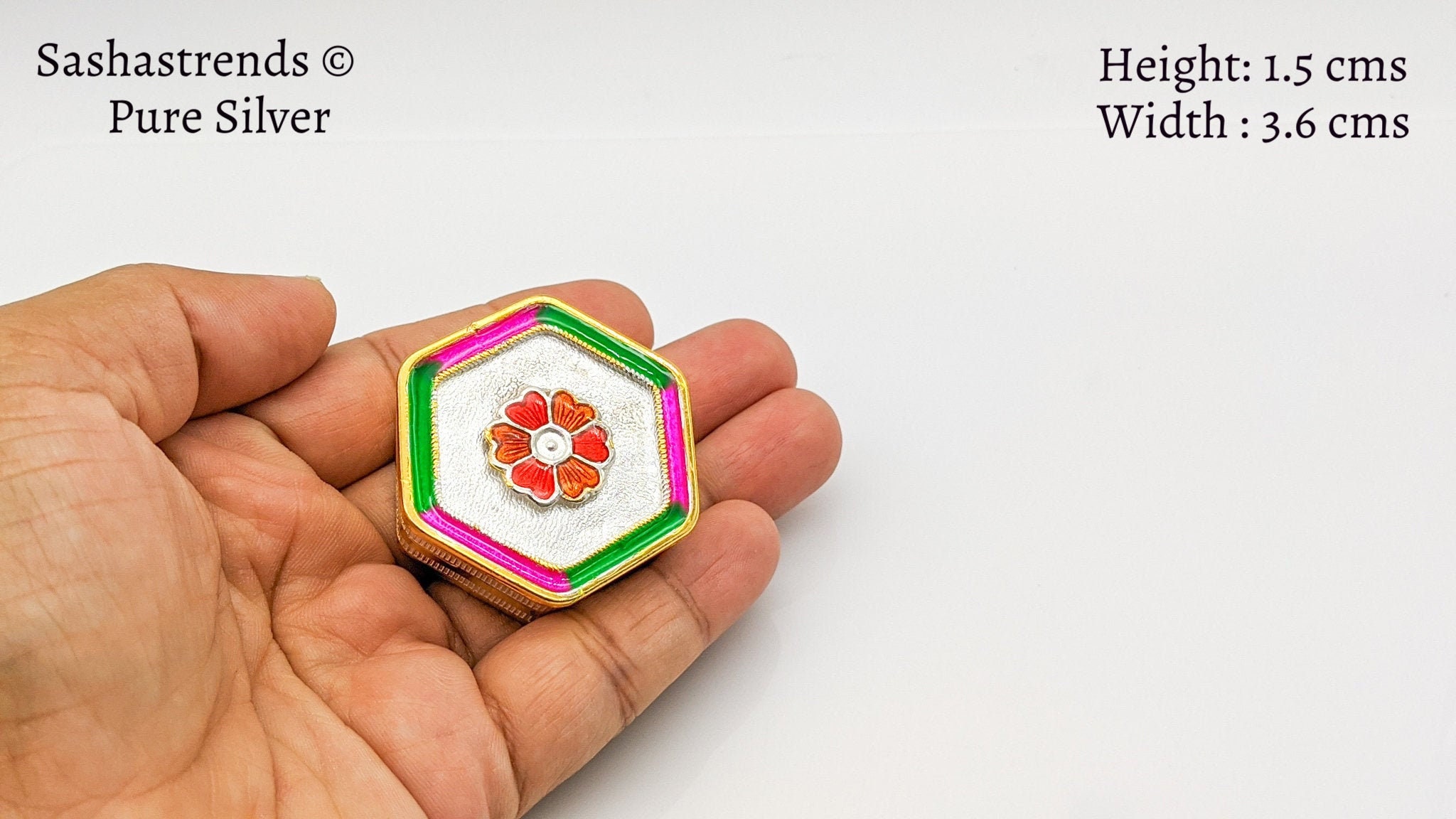 Pure Silver Flower Hexagon Shaped Kumkum Box With 2 Partition Etsy