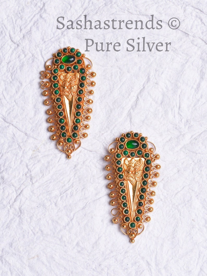 925 Silver Emerald Green Stone Kerala Nettipattam Style - Etsy