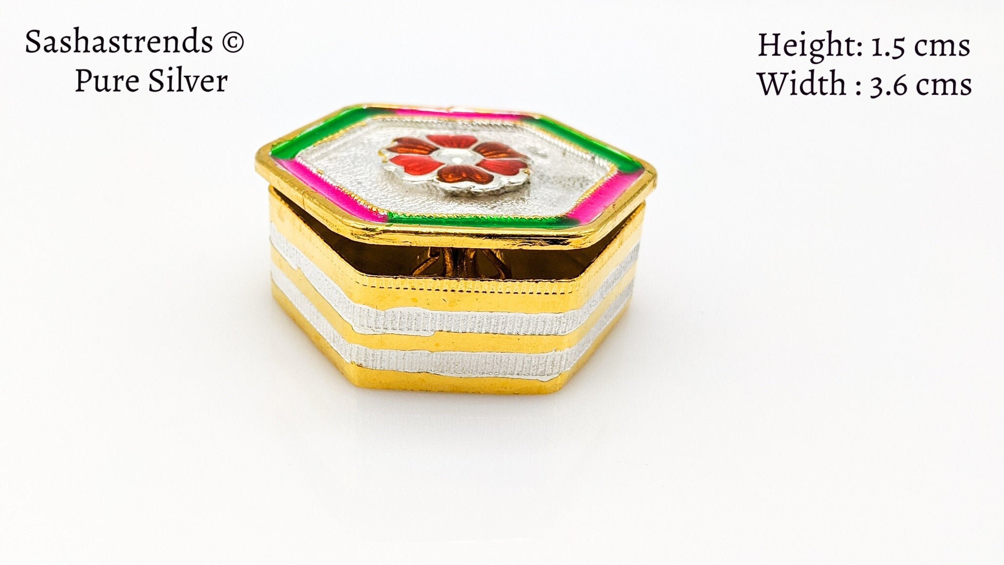 Pure Silver Flower Hexagon Shaped Kumkum Box With 2 Partition Etsy