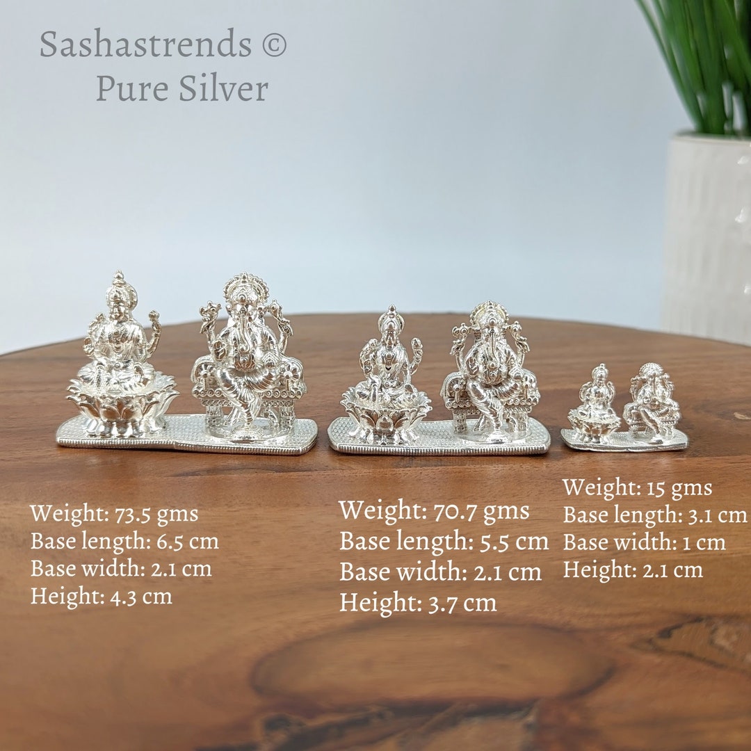 Pure Silver Statue Silver Solid Lakshmi Ganesha Statue 925 Silver Gift