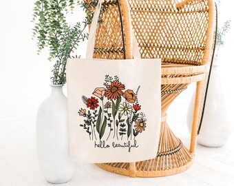 Wild flowers Tote bag  - Summer Shopping bag - inspirational Bag - Cottage core bag- Festival Tote bag- Aestetic tote bag