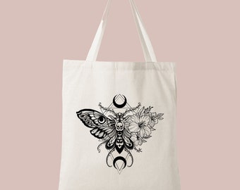 Moth Tote bag  - Dark Academia bag - Shopping Bag - Cottage core bag- Festival Tote bag- Aestetic tote bag