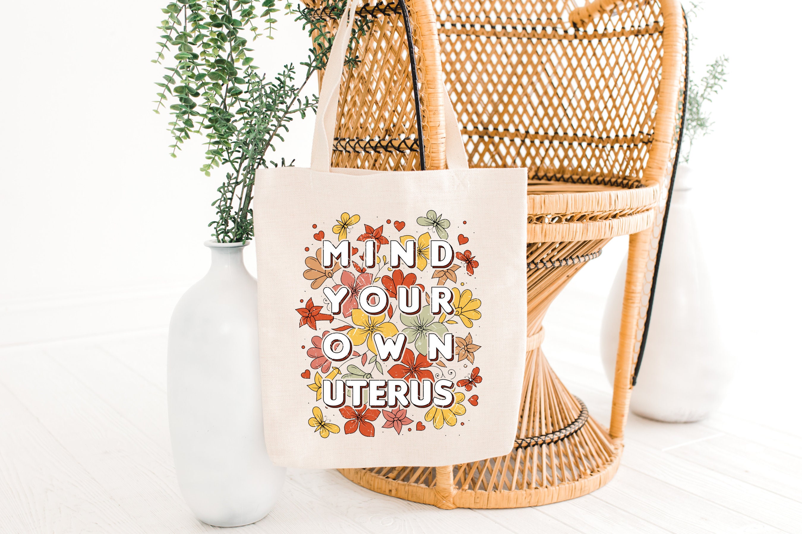 Pro Choice Tote bag  - Mind your own uterous Book bag - Vrouwenrechten - Feministische tas - Cottage core - Womans march - Aestetic tote bag