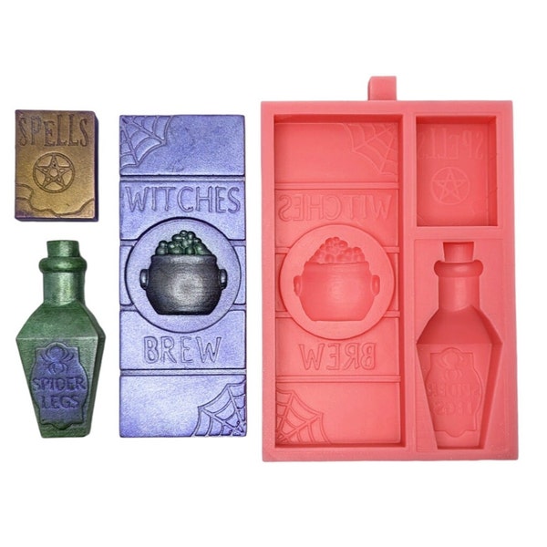 Witches Brew Potion Spell Book Halloween Wax Melt Silicone Mould