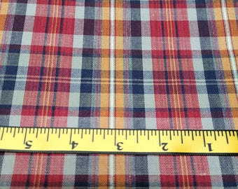Plaid Cotton Fabric, Multicolor Blend 12 Inches Wide, 2 Yards