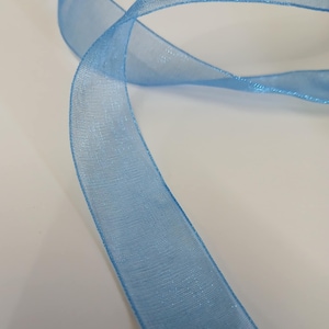 Sheer Organza Ribbon Aegean Blue Shimmer 7/8 inch   5 yards