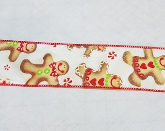 Gingerbread Ribbon with Boy and Girl Design, 2.5 Inches Wide, 2 Yards