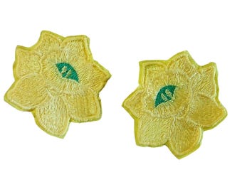 Daffodil Applique Set of 2, 2 Inch Embroidered Floral Patch