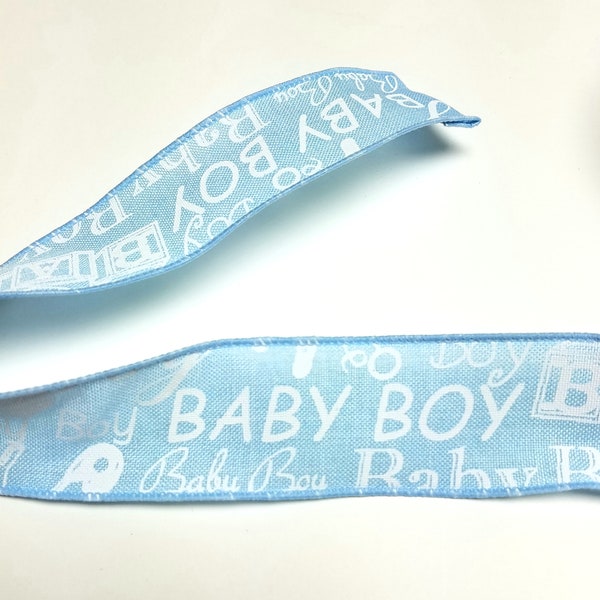 Blue Baby Boy Wired Ribbon 1.5"Wide New 2 yard