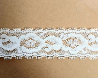 Floral Lace Trim, Off White Cotton Blend 1 3/16 Inches, 2 Yards