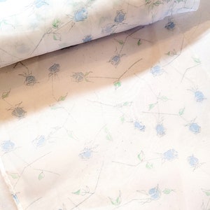 Vintage White Sheer with Blue Rose Buds Trim Different sizes 1 yard