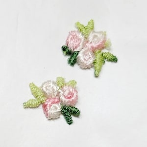 Vintage Embroidered 3 Pink White Flower Appliques Set of 2