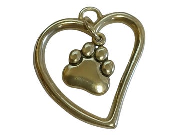 Sterling Dog Paw in a Heart Silver Charms for Crafts