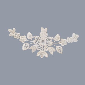 Off White Flower Applique, Embroidered Satin Patch 4.5 x 2 Inches