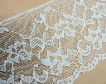 Wide Floral Lace Trim, 4 Inch Cotton Blend by the Yard
