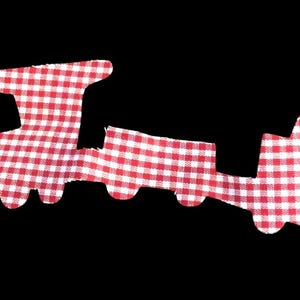 Red Gingham Train Applique, Vintage Iron-On Patch 6 x 1.5