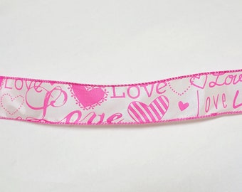 Wired Polyester Ribbon Pink Valentine Theme 1.5in   2 Yard