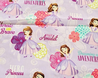 Princess Fabric with Lavender Background, Cotton Kids Quilting Material
