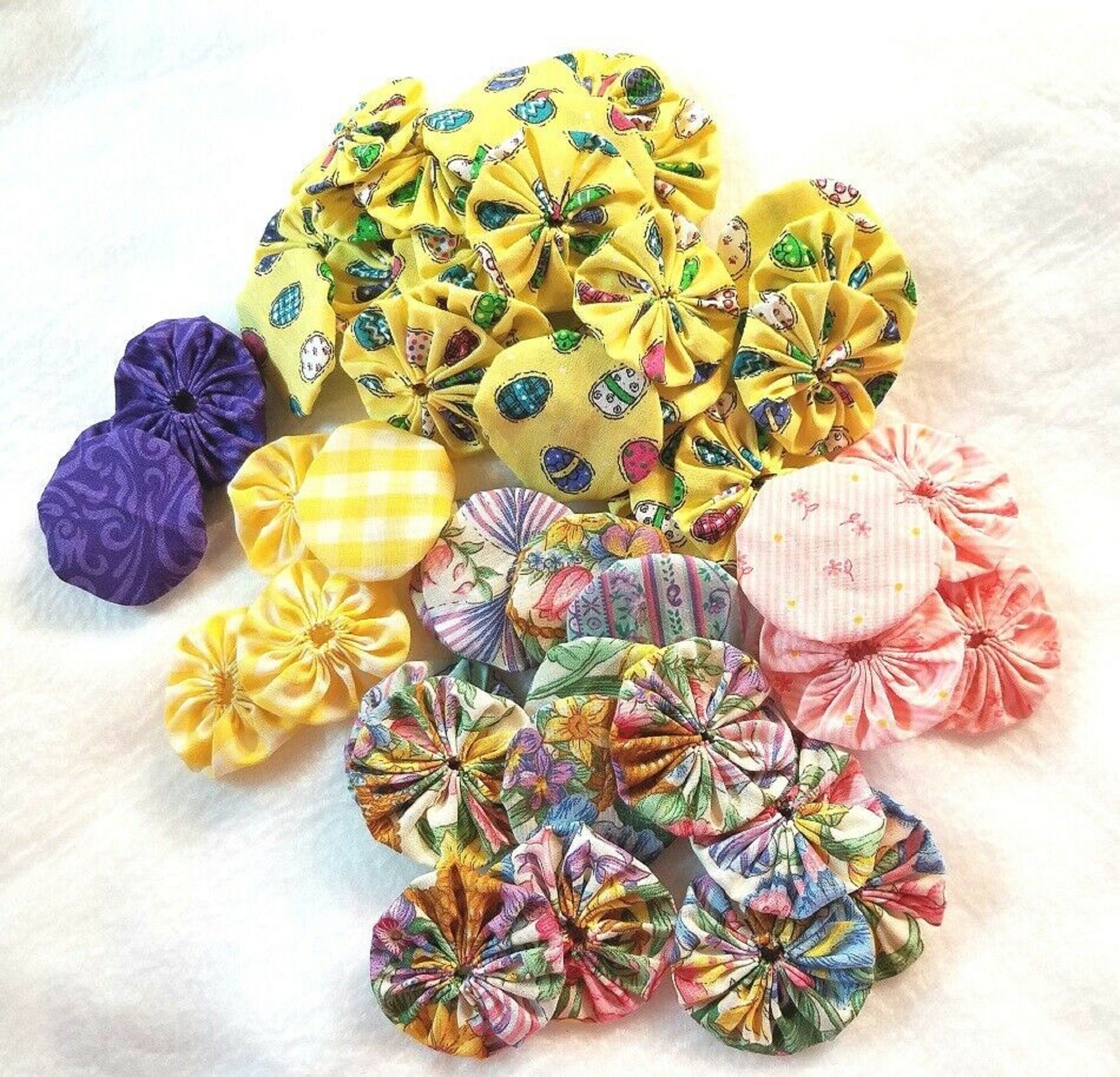YoYos Hand Made Assorted sizes Vintage Fabric Lot of 50 Etsy