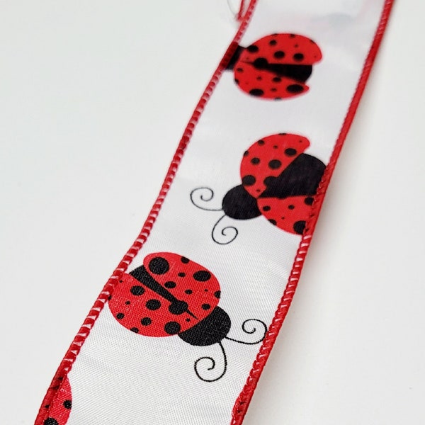 Polyester Ladybug Wired Ribbon  1.5" W 2 yards
