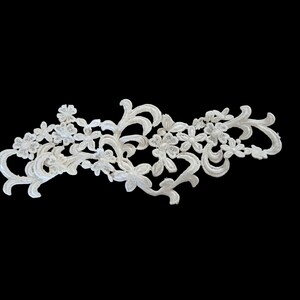 White Satin Embroidered Flower Applique  9 x 3