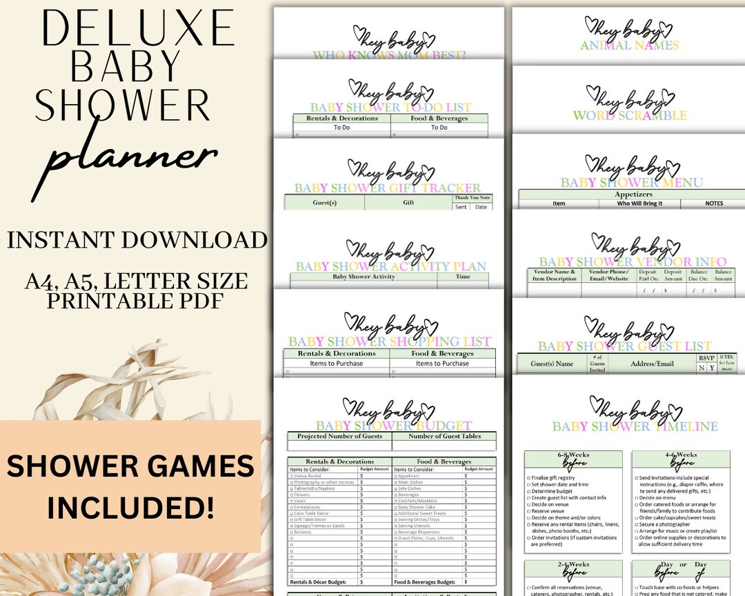 Baby Shower Planner Printable Template Instant Download Games Included ...