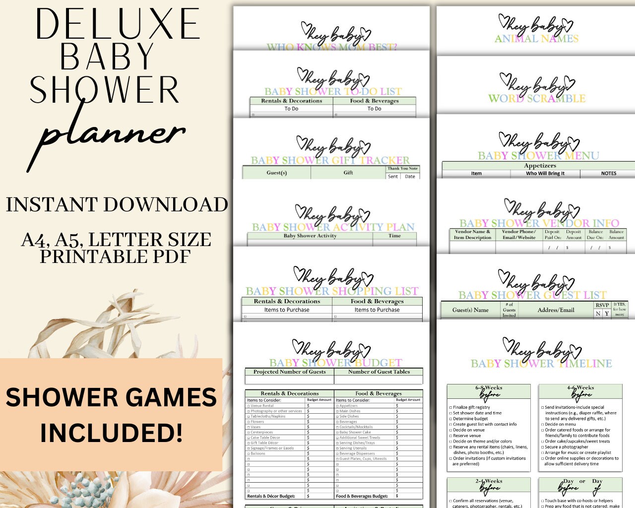 Baby Shower Planner Printable Template Digital Instant Download Games ...