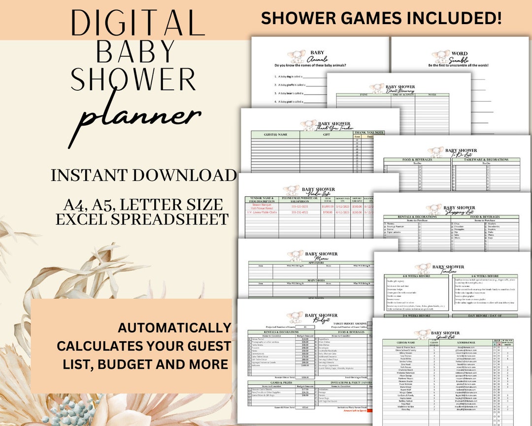 Digital Baby Shower Planner Excel Spreadsheet Template - Etsy