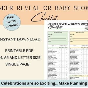 Printable Baby Shower Gender Reveal Checklist Instant Download