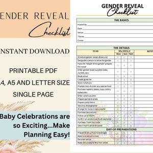 Printable Editable Gender Reveal Planning Template Checklist