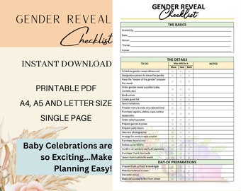 Printable Editable Gender Reveal Planning Template Checklist