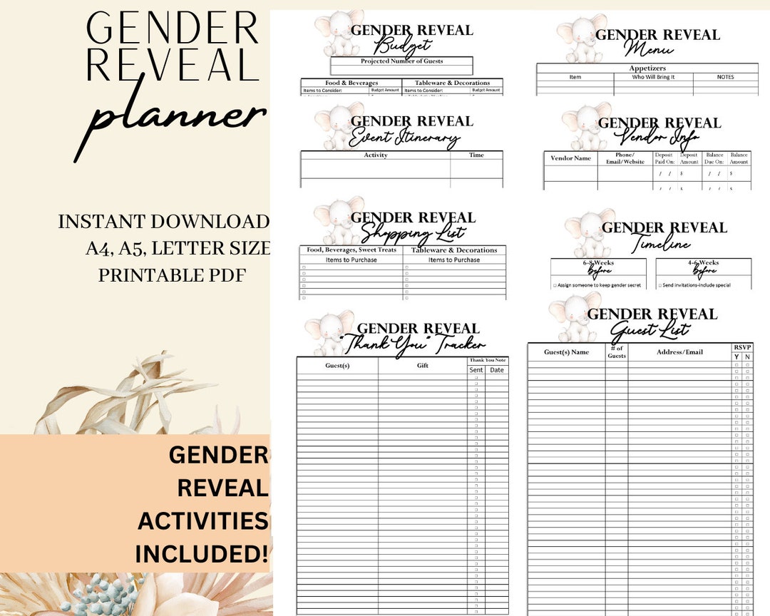 Printable Gender Reveal Planner Bundle Instant Download Downloadable ...
