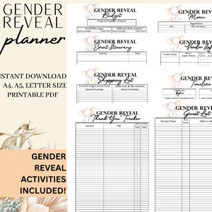 Printable Gender Reveal Planner Bundle Instant Download Downloadable PDF File, Gender Reveal Activities