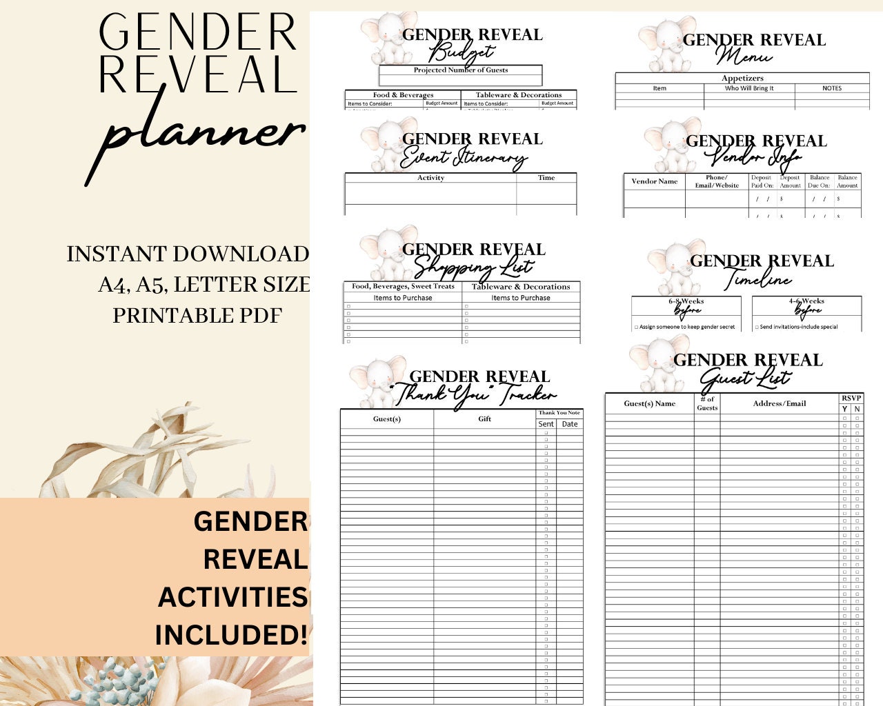 Printable Gender Reveal Planner Bundle Instant Download Downloadable ...